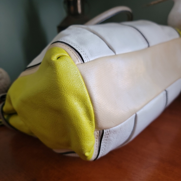 Coach 22701 Madison Kara Carryall Green Tan Cream Leather Brass Y2K Satchel Bag - Picture 10 of 16